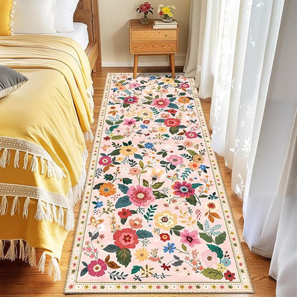 Floral Washable 2x10 Area Rugs Runner Entryway Hallway Pink | Flower Carpet - Image 6