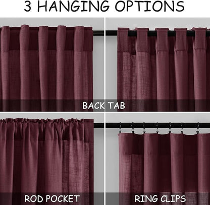 Burgundy Linen Curtains 72 Inch Length - Image 2