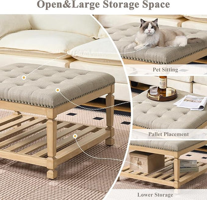 Befurtori Large Square Ottoman Coffee Table, Linen Solid Upholstered Footrest - Image 5