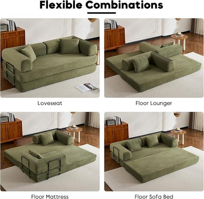 ZEIINPA Convertible Folding Couch Bed, Comfy Corduroy Sleeper Floor Sofa Bed - Image 7