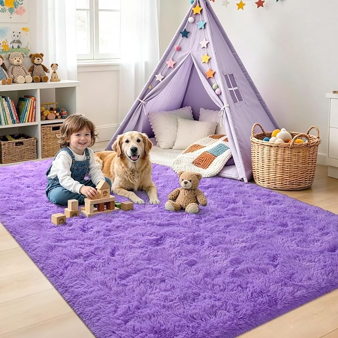 4'x5'3'' Purple Fluffy Soft Area Rug Non-Slip - Image 4