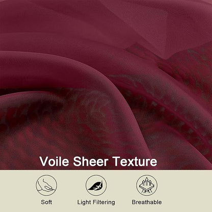 Kitchen Curtains 24 Inch Length Tier 2 Pieces, Burgundy Sheer Curtain Solid - Image 3