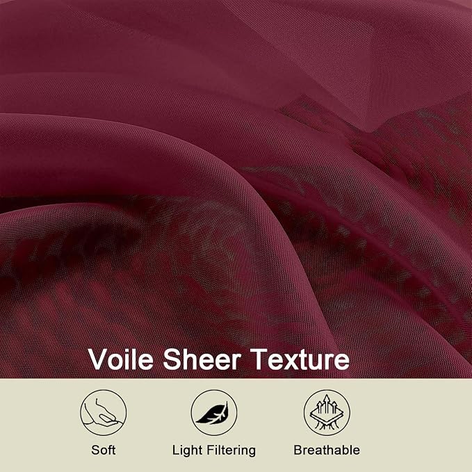 Cafe Curtains 36 Inch Length Tier 2 Pieces, Modern Soft Airy Sheer Kitchen - Image 3
