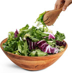 Luxe Designs Wooden Salad Bowl Set - Food Safe & Sustainable Decorative Bowl - Wood Bowl for Fruits, & Salads - Easy to Clean Large Salad Bowls Set w/Spoon, Fork – Wooden Bowls for Food (Natural)