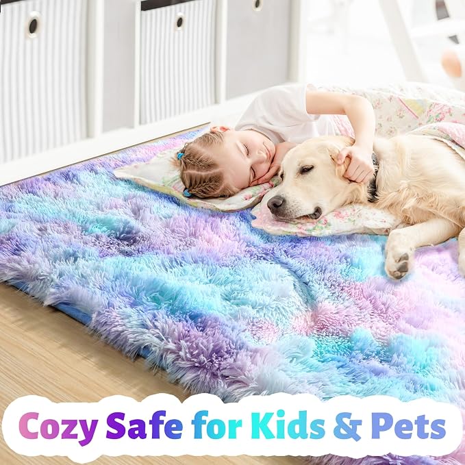 Amdrebio Purple Rainbow Mermaid Large Kids Area Rug 6x9 - Image 2