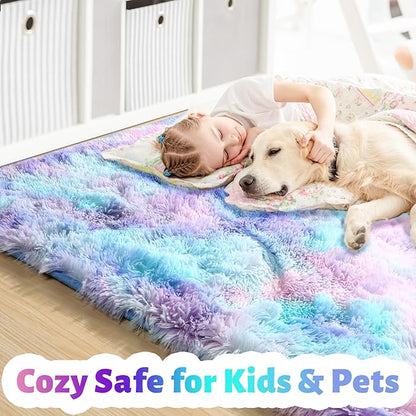 Amdrebio Purple Rainbow Mermaid Fluffy Kids Area Rug 4x6 - Image 2