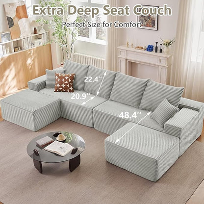 140" Sectional Cloud Couch for Living Room, Modular Floor Deep-Seat Sofa - Image 7