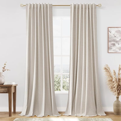 100% Blackout Linen Curtains for Bedroom 96 inches Long, Thermal Insulated Room by Guken