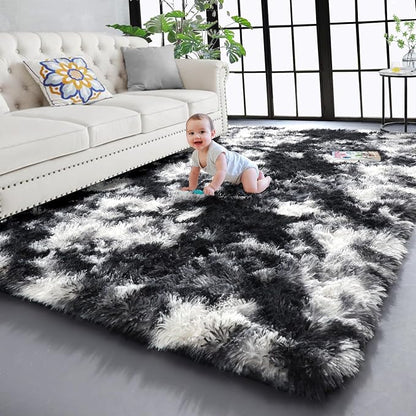 Black White Grey Rugs for Living Room 5x8, Fluffy Vintage Rugs for Kids Room | - Image 9