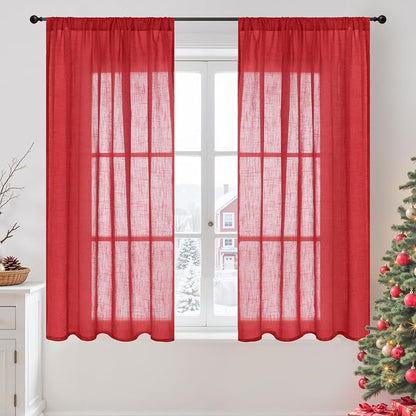 BGment Red Linen Curtains 54 Inch Length by BGment