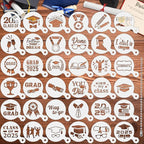 JULBEAR Graduation Cookie Stencils, 36 Pieces Class of 2025 Reusable Coffee Decoration Stencils Templates Tools for Cookies Baking Painting Dessert Decoration DIY Graduate Party Decor