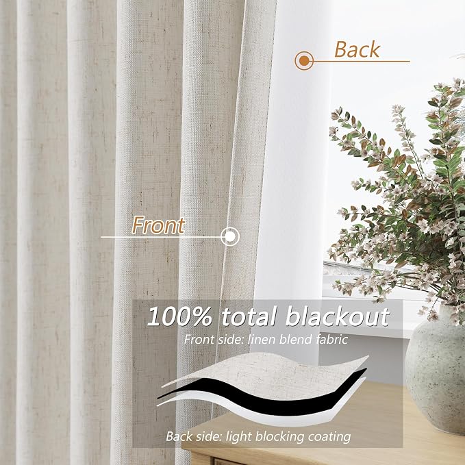 Extra Long 100% Blackout Linen Curtains - Image 4