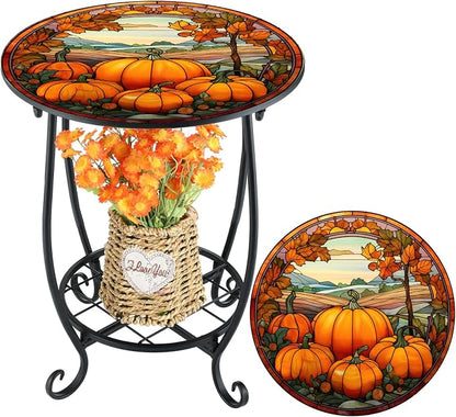 Cinnvoice Outdoor Side Table Round Small Mosaic Patio Accent Indoor End Plant by Cinnvoice