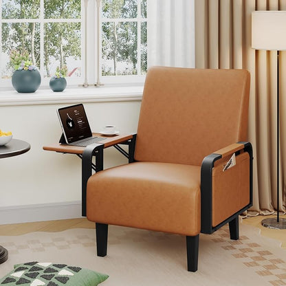 Andeworld Modern Brown Accent Chair, PU Leather Upholstered Armchair Side Chair - Image 7