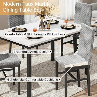 Recaceik Dining Table Set for 4, Modern 5 Piece Dining Table Set Faux Marble - Image 6