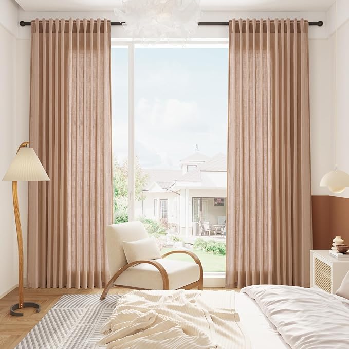 Peach Linen Curtains 96 Inches Long Set - Image 6