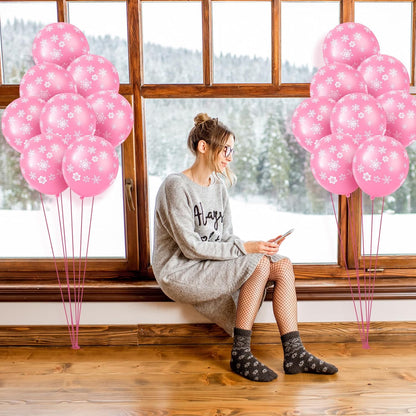 Skylety 40 Pieces Snowflake Balloons Bulk Winter Transparent Snowflake Latex Balloons for Christmas Birthday Wedding Party Decorations(Pink)
