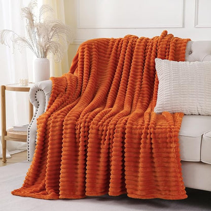 Orange Throw Blanket for Couch Sofa 60x80 inches Striped Design | Fleece - Image 2