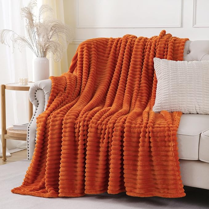 Orange Throw Blanket for Couch Sofa 50x70 inches Striped Design | Fleece by Unknown