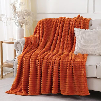Orange Throw Blanket for Couch Sofa 50x60 inches Striped Design | Fleece - Image 3