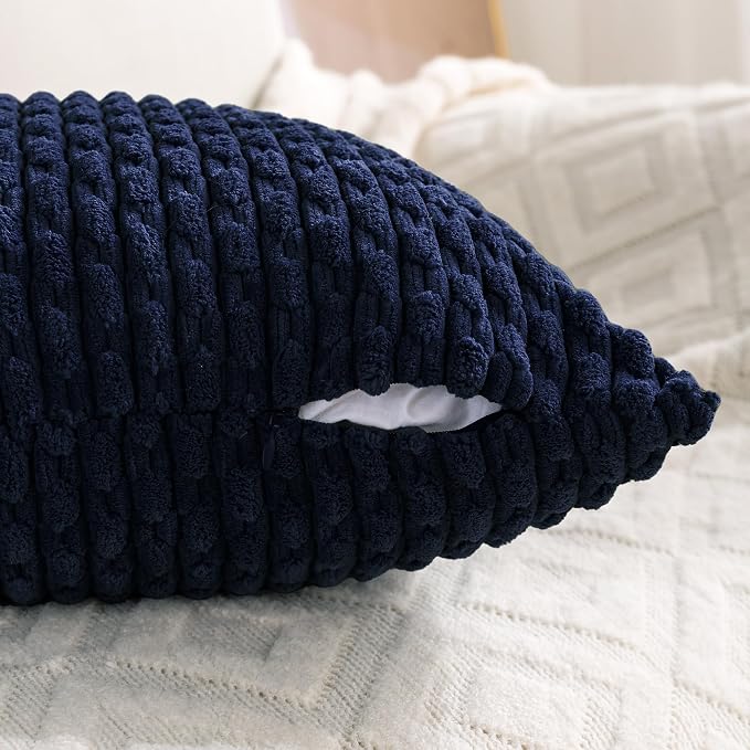 Set of 4 Navy Blue Decorative Throw Pillow Covers 20x20 Inch Corduroy Pillow - Image 3