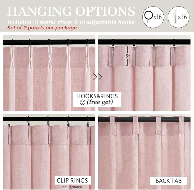 Baby Pink High Ceiling 102 Inches Long Curtains 2 Panels Set - Image 6