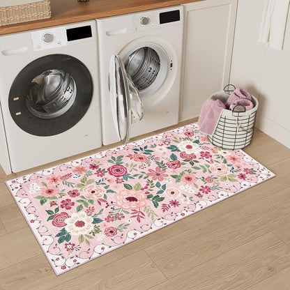 DUKINO 2x4 Entryway Rug, Floral Washable Kitchen Rugs Non Slip, Soft Indoor - Image 6