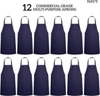GREEN LIFESTYLE 12 Pack Professional Chef Apron – Grilling Aprons for Men, Waterproof Cooking Apron for BBQ, Work or Restaurant Use, Kitchen Aprons for Women – Navy, No Pockets