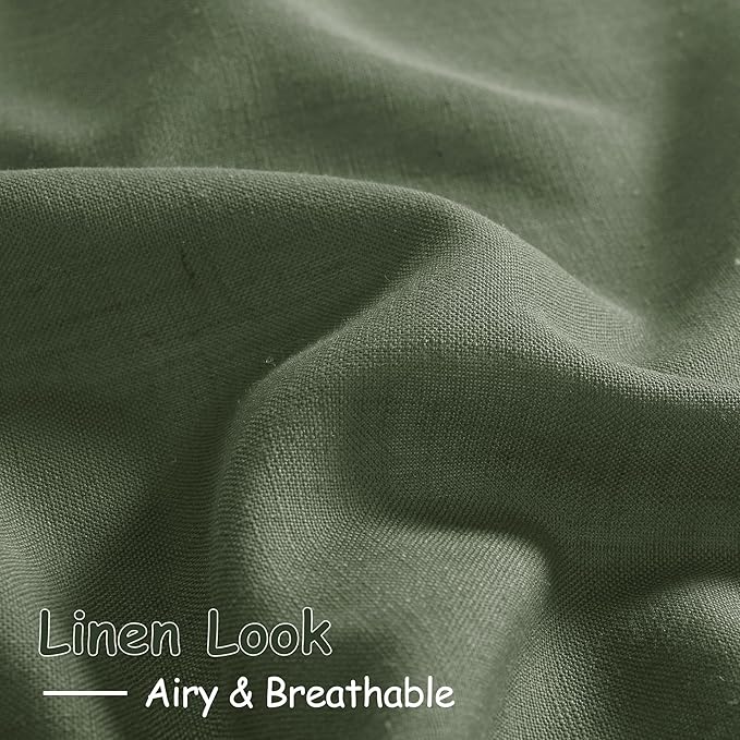 Olive Green Linen Curtains for Living Room 2 Panels Set 144 Inch Length Back - Image 5
