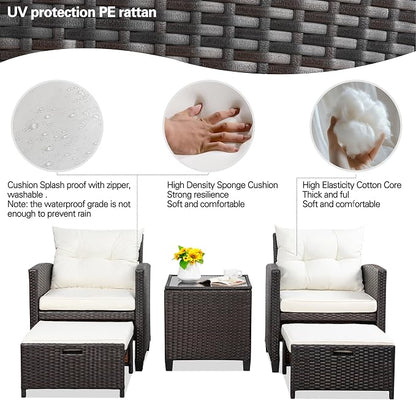 Vongrasig Patio Chair with Ottoman, 5 Pieces Patio Furniture Set Small Balcony - Image 5