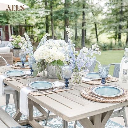 AELS Melamine Dessert Plates Set of 6, 8.5 inch Small Dinner Plates for Indoor and Outdoor Use, Dishwasher Safe, Lightweight Unbreakable, BPA Free, Light Blue