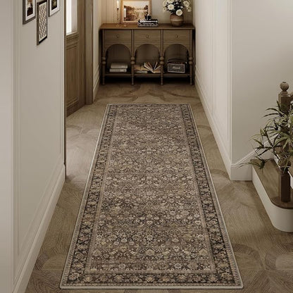 2x5 Brown Vintage Floral Washable Area Rug by HUGEAR