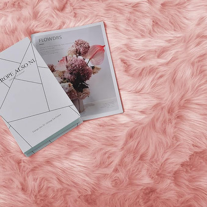 Goolela Pink Area Rug 6x9 Fluffy Fuzzy Furry Sheepskin Rug - Image 7