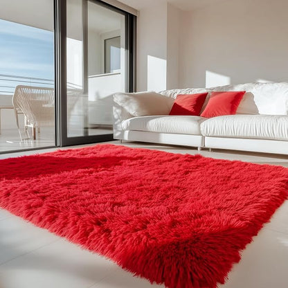 Soft Modern Red Area Rug, 4x6 Feet, Shaggy Indoor Rug - Image 4