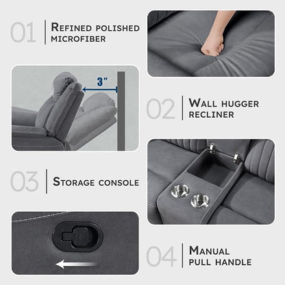 Lexicon Manual Double Reclining Loveseat, Polished Microfiber Manual Wall - Image 3