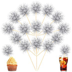 Chinco 100 Pcs Foil Firework Cupcake Toppers Sparkle Tinsel Cake Toppers Cake Decoration Cocktail Fruit Toothpick for Birthday Wedding Graduation Party(Silver)
