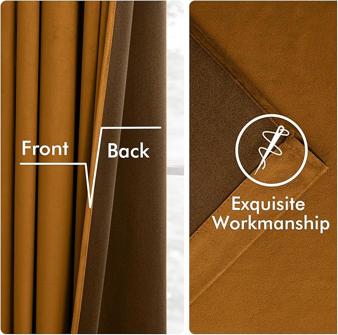 MIULEE Velvet Curtains 50W x 108L 2 Panels Golden Brown Blackout Curtains | - Image 6