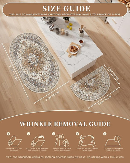 Madane Washable Oval Rug 3x5 for Entryway Small Area Rugs, Turmeric/Grey | - Image 5