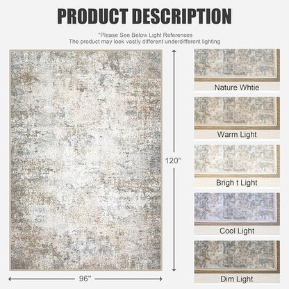 8x10 Area Rug Living Room Rug: Washable Modern Abstract Soft Thin Rug Indoor - Image 2