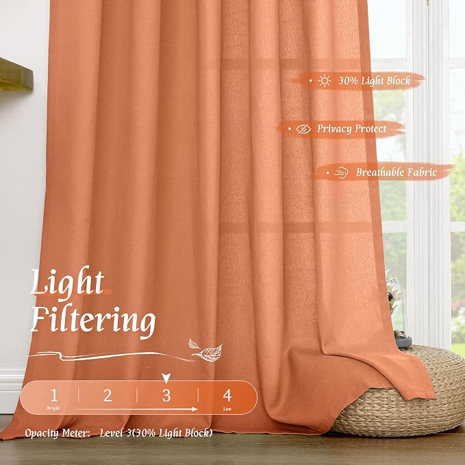 Terracotta Linen Curtains 72 inches Long - Image 4