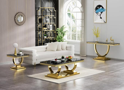 Henf Marble End Table Modern Black Faux Marble Sofa Side Table - Image 8