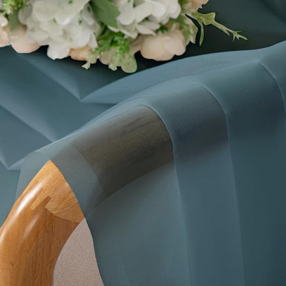 Chyhomenyc Sheer Curtains 63 Inch Length 2 Panels, Stone Blue | Light Filtering - Image 3