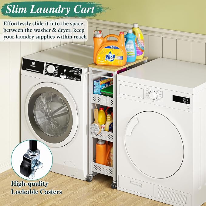 OKZEST Utility Slim Storage Cart, 4-Tier Narrow Bathroom Organizers and Storage - Image 2