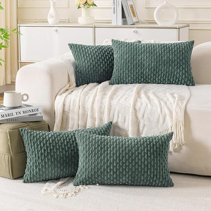 Set of 4 Teal Green Decorative Throw Pillow Covers 18x18 Inch Corduroy Pillow - Image 7