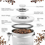 Mixpresso 16 Oz White Coffee Canister, Stainless Steel Airtight Coffee Container, Air tight Jar Tea Storage with Date Tracker, Vacuum Sealed Espresso Airtight Canister, Sugar Container for Home