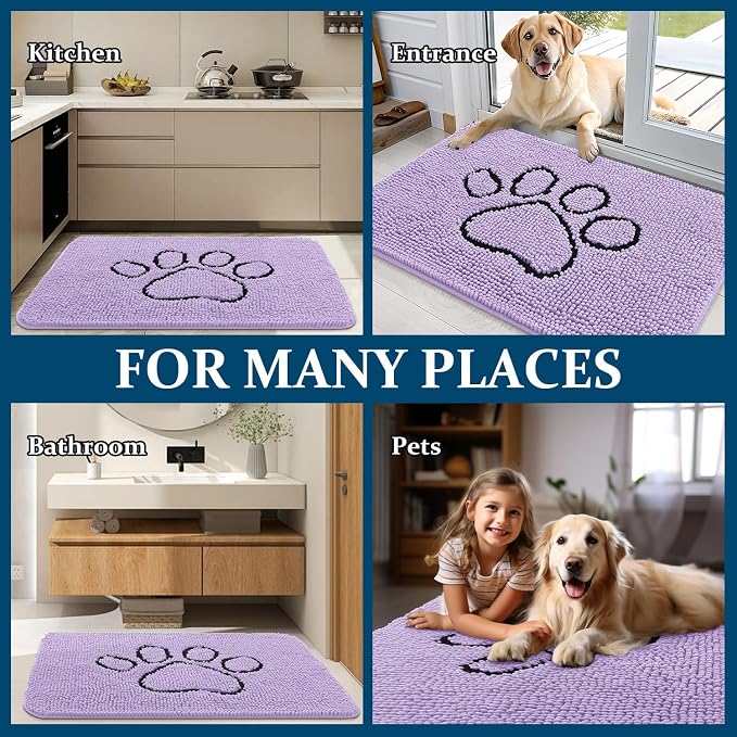 OLANLY Dog Door Mat for Muddy Paws 36x24, Paw Print Design Chenille Mud Mat | - Image 8