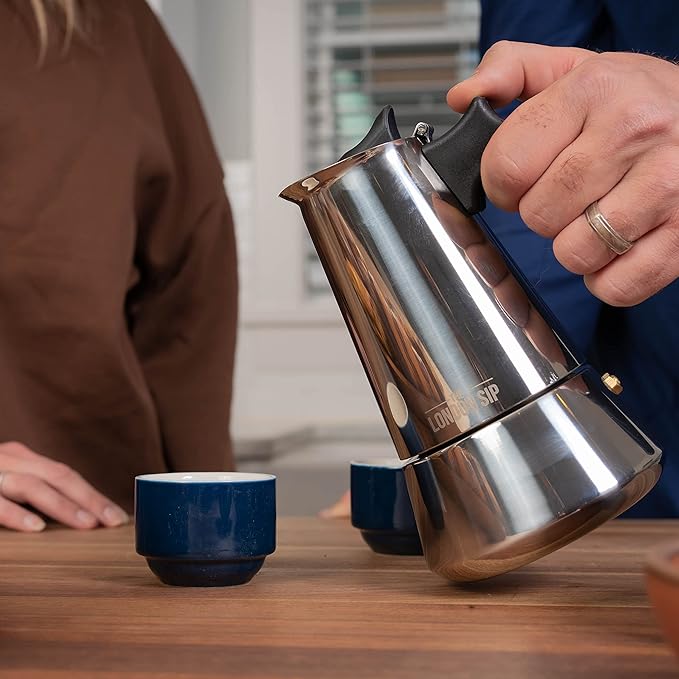 London Sip Stainless Steel Stovetop Espresso Maker Moka Pot Italian Coffee Percolator, Silver, Small (5.07 oz)