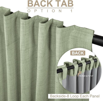 Faux Linen Total Blackout Sliding Door Curtains 84 Inches Long, Sage | 100% - Image 3