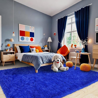 Pionblank 8x10 Rug for Living Room, Fluffy Plush Large Area Rug, Royal Blue | - Image 2