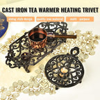 Sungmor Cast Iron Teapot Warmer Dish Cups Heater Pot Trivet - Rustic & Graceful Pattern Design with Tealight Holder - Heavy Duty & Decorative Candle Holder Stands for Heat Food Coffee Milk or Tea